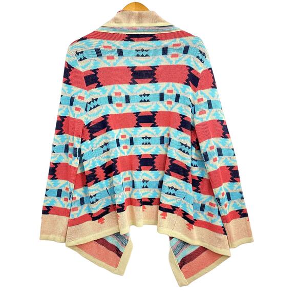 B SHARP Cardigan Women's Size Large Blue Aztec Print Open Front Neutral Boho - Picture 4 of 10